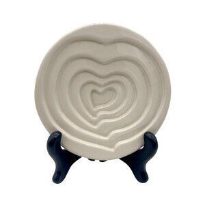 Mary Judge White Ceramic Olive Oil Dipping Plate Heart Design 5" Diameter
